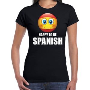 Spanje Happy to be Spanish landen t-shirt met emoticon - zwart - dames -  Spanje landen shirt met Spaanse vlag - EK / WK / Olympische spelen outfit / kleding