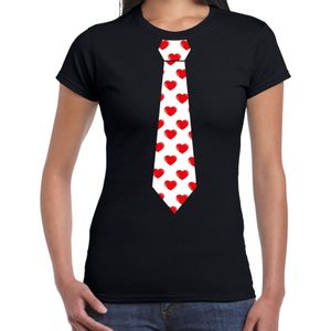 Bellatio Decorations valentijnsdag stropdas t-shirt hartjes - dames - zwart