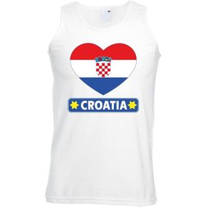 Kroatie singlet shirt/ tanktop met Kroatische vlag in hart wit heren