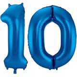 Cijfer ballonnen - Verjaardag versiering 10 jaar - 85 cm - blauw
