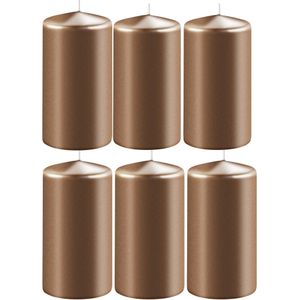 6x Metallic koperen cilinderkaarsen/stompkaarsen 6 x 8 cm 27 branduren - Geurloze kaarsen metallic koper - Woondecoraties