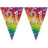 3x stuks vlaggenlijn 21 jaar versiering vlaggetjes slinger 6 meter - Glitter folie - Binnen/buiten gebruik
