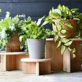 Esschert Design plantenpot verhogen tafeltjes set 2x stuks - van bamboe - D25 x H11/D25 x H19 cm