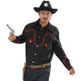 Zwart cowboy shirt met rode glitters