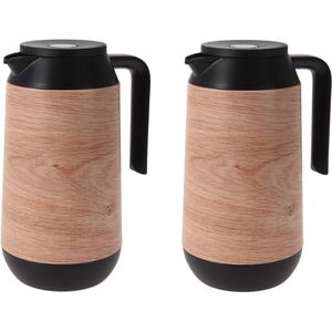 2x stuks koffie/thee thermoskannen houtlook 1000 ml - Isoleerkannen voor warme / koude dranken
