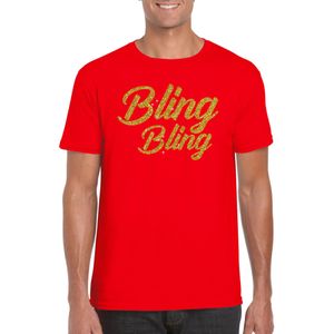 Bellatio Decorations Glitter glamour feest t-shirt heren - bling bling goud - rood - feestkleding