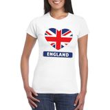 Engeland t-shirt met Engelse vlag in hart wit dames