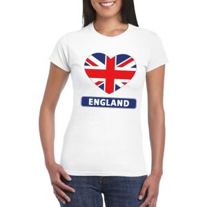 Engeland t-shirt met Engelse vlag in hart wit dames