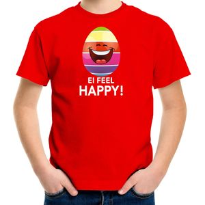 Vrolijk Paasei ei feel happy t-shirt / shirt - rood - kinderen - Paas kleding / outfit