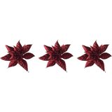 4x stuks decoratie bloemen kerststerren rood glitter clip 15 cm - Decoratiebloemen/kerstboomversiering/kerstversiering