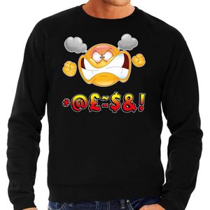 Funny emoticon sweater scheldend zwart voor heren - Fun / cadeau trui