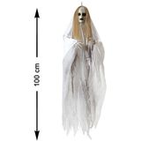 Halloween/horror thema hang decoratie Geest/spook - met LED licht en geluid - griezel pop - 100 cm