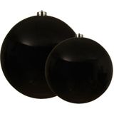 Decoris grote kerstballen - 2x st - zwart - 14 en 20 cm - kunststof