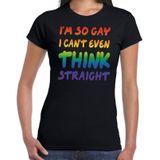 Gay pride I am so gay i can't even think straight t-shirt zwart met regenboog tekst voor dames -  Gay pride/LGBT kleding