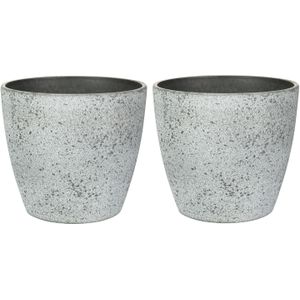 Ter Steege Bloempot/plantenpot - 2x - buiten - betongrijs - D13/H12 cm