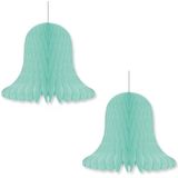 2x Mintgroene decoratie klokken/kerstklokken lampionnen 30 cm - feestversiering/kerstversiering