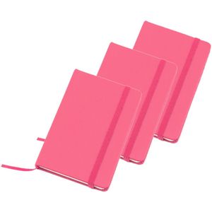 Set van 5x stuks notitieblokje roze met harde kaft en elastiek 9 x 14 cm - 100x blanco paginas - opschrijfboekjes