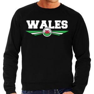 Wales landen sweater met vlag van Wales - zwart - heren - landen sweater / kleding - EK / WK / Olympische spelen outfit