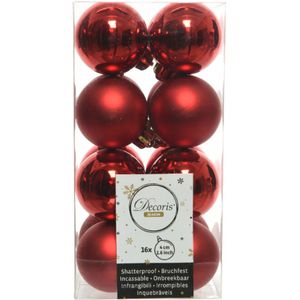 16x Kerst rode kunststof kerstballen 4 cm - Mat/glans - Onbreekbare plastic kerstballen - Kerstboomversiering kerst rood