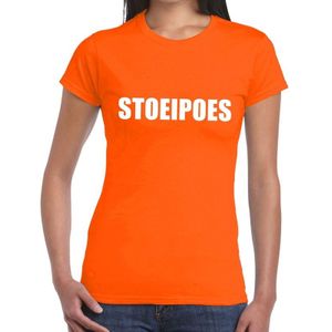 Stoeipoes tekst t-shirt oranje dames