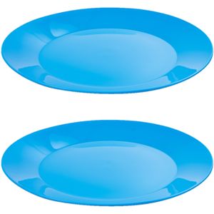 12x stuks ontbijt/diner bordjes hard kunststof 21 cm in het blauw. Outdoor servies camping/picknick/verjaardag