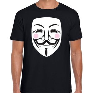 Vendetta masker t-shirt zwart voor heren - V for Vendetta / Anonymous shirt