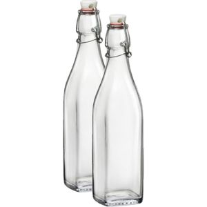 2x Beugelflessen/weckflessen transparant 500 ml vierkant - Weckflessen - Beugelflessen - Limonadeflessen - Waterflessen - Karaffen