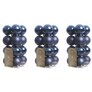 48x Donkerblauwe kunststof kerstballen 4 cm - Mat/glans - Onbreekbare plastic kerstballen - Kerstboomversiering donkerblauw
