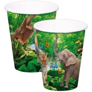 24x stuks Safari/jungle themafeest bekertjes 250ml - kinder verjaardag feestartikelen