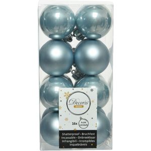 16x stuks kunststof kerstballen lichtblauw 4 cm - Mat/glans - Onbreekbare plastic kerstballen