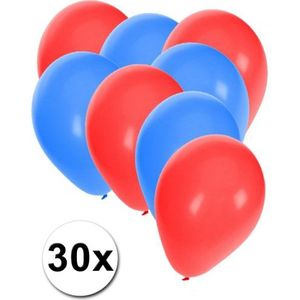30x ballonnen  - 27 cm -  rood / blauwe versiering