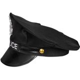 Carnaval verkleed set - politiepet - zwart - met epauletten/badge/zonnebril - heren/dames