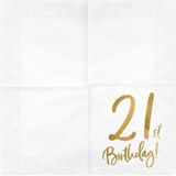 21 Jaar leeftijd servetten - 60x - wit - papier - 33 x 33 cm - verjaardag