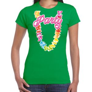 Bellatio Decorations Tropical party T-shirt voor dames - bloemenkrans - groen - carnaval/themafeest