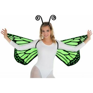 Vlinder verkleed set - vleugels en diadeem - groen - volwassenen - carnaval verkleed accessoires