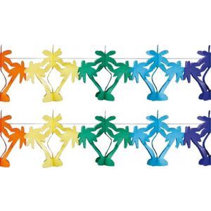 2x stuks gekleurde Hawaii palmbomen thema feestslinger 4 meter - Feestartikelen/versiering