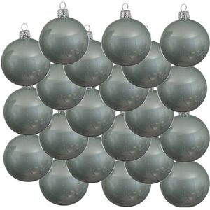 18x Mintgroene glazen kerstballen 8 cm - Glans/glanzende - Kerstboomversiering mintgroen