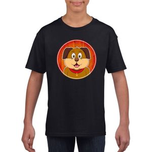 Kinder t-shirt zwart met vrolijke hond print - honden shirt - kinderkleding / kleding