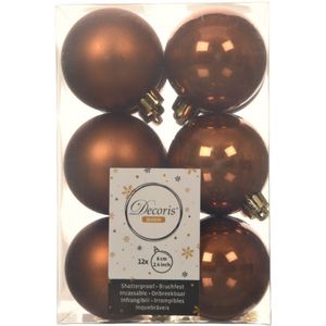 Decoris Kerstballen - 12 stuks - kunststof - kaneel bruin - 6 cm