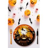 Fiestas Guirca Halloween/horror pompoen bordjes - 18x - zwart - papier - D23 cm