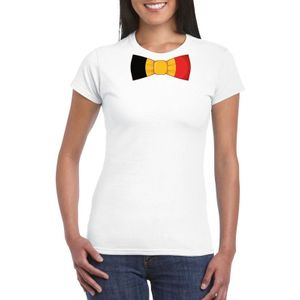 Wit t-shirt met Belgie vlag strikje dames -  Belgie supporter