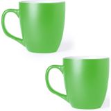 2x Drinkbeker/mok groen 440 ml - Keramiek - Groene mokken/bekers voor onbijt en lunch