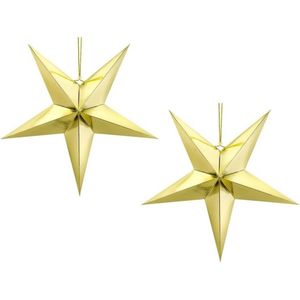 Pakket van 6x stuks kerstster decoratie gouden ster lampionnen 30 cm - Gouden kerststerren hangdecoratie 30 cm