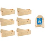 6x Houten wijnkist/verpakking met schuifdeksel 33,5 x 9 x 9,5 cm en 150 gram vulmateriaal / houtwol - Wijnkistje/wijndoosje - Relatiegeschenk/geschenkverpakkingen