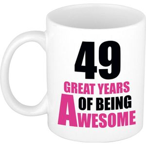49 great years of being awesome mok wit en roze - cadeau mok / beker - 29e verjaardag / 49 jaar