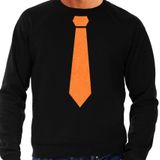 Bellatio Decorations Koningsdag sweater heren - stropdas - zwart - glitters - oranje feestkleding