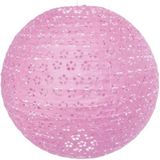 8x stuks luxe lampionnen roze met bloem motief 35 cm
