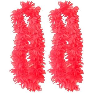 4x stuks neon roze hawaii bloemen krans/slinger - Verkleed accessoires