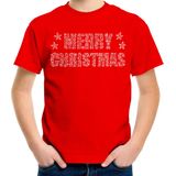 Glitter kerst t-shirt rood Merry Christmas glitter steentjes/ rhinestones  voor kinderen - Glitter kerst shirt/ outfit