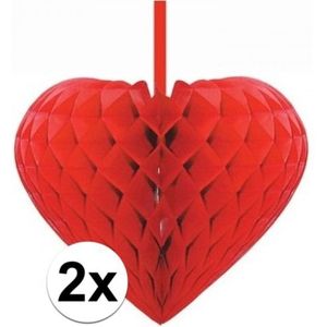 Valentijn hartjes - 2x Rode decoratie ophang hartjes versiering van 15 cm